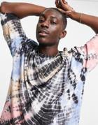 Asos Design Oversized T-shirt With 3/4 Sleeve In Pique Tie Dye - Part Of A Set-blues