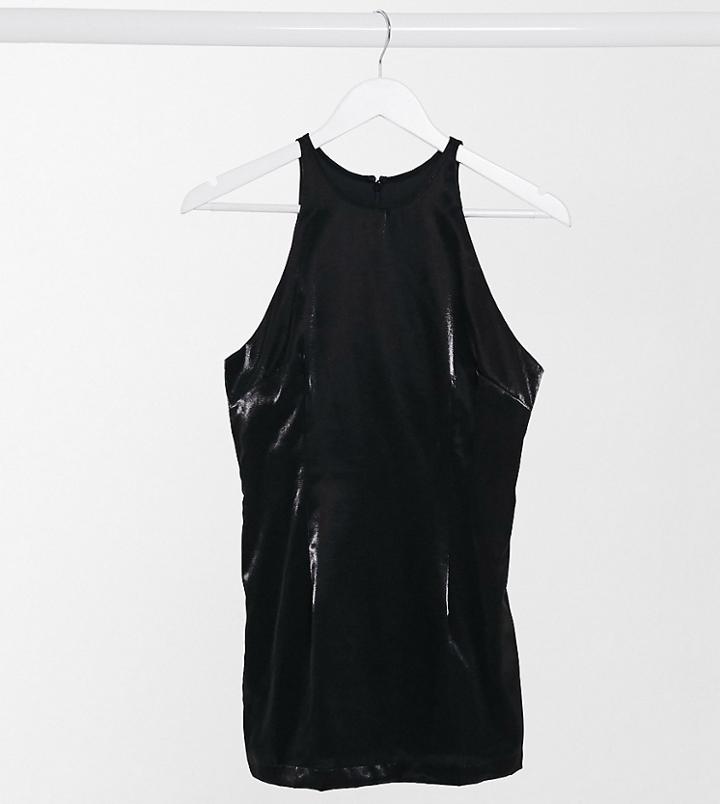 Annorlunda Halter Neck Longline Tunic Top In Taffeta-black