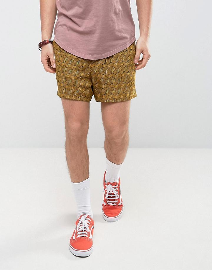 Asos Festival Slim Elasticated Waist Printed Shorts - Yellow