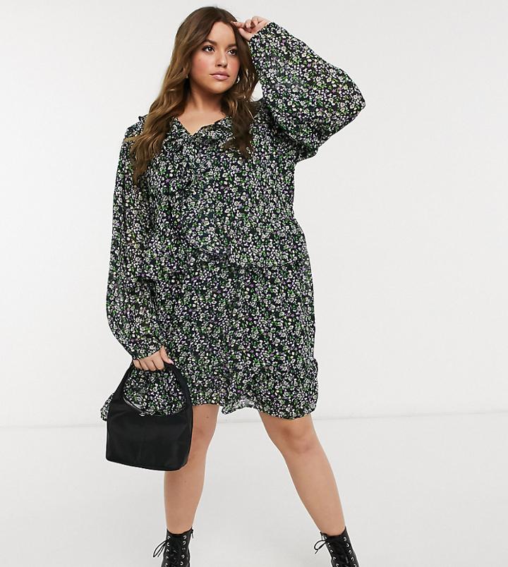 Influence Plus Mini Smock Dress In Ditsy Floral Print-multi