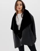 Missguided Waterfall Shearling Jacket - Black