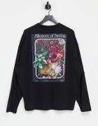 Asos Design Oversized Long Sleeve T-shirt In Black With Back Flower Print