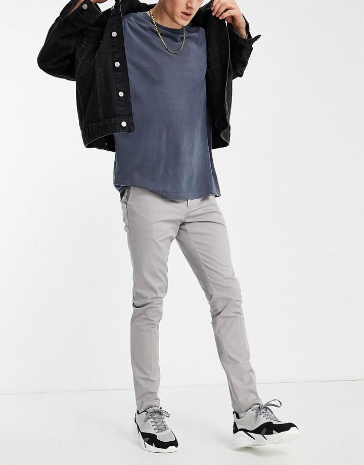 New Look Skinny Chino Pants In Light Gray-grey