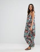 Asos Drape Hareem Maxi Dress In Tropical Print - Multi