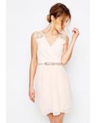 Uttam Boutique Crochet Trim Belted Dress - Nude