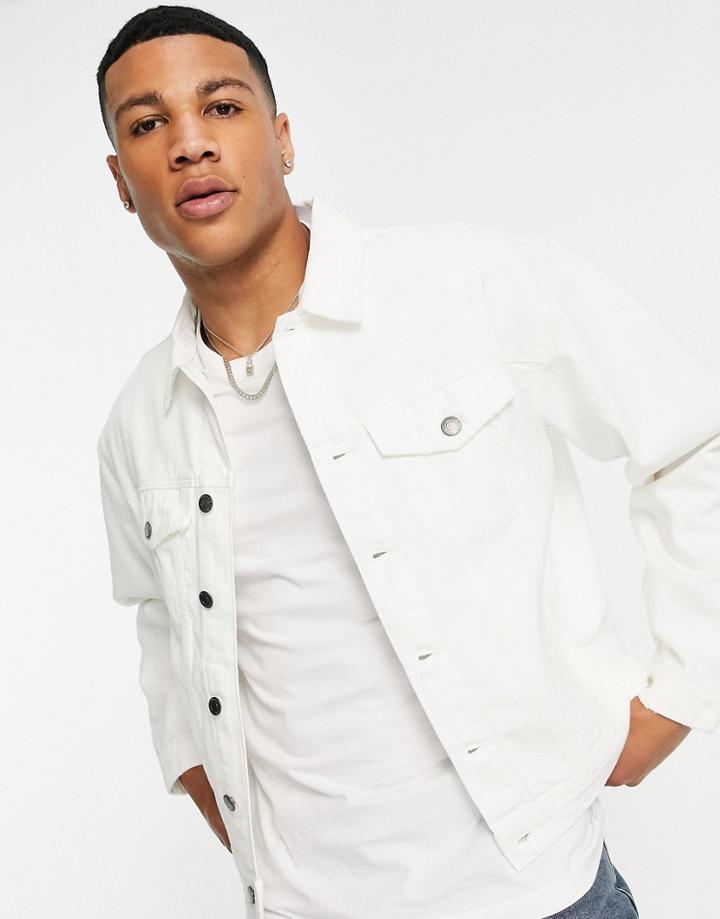 River Island Oversized Distressed Denim Jacket In White