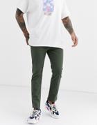 Asos Design Slim Ankle Grazer Chinos In Washed Khaki-green