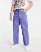 Asos Design Wide Fit Pants With Stitch Detail In Blue-blues