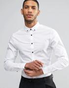 Asos Skinny Shirt In White With Contrast Buttons And Button Down Collar - White