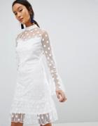 Parisian Polka Dot Mesh Shift Dress - White