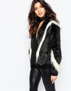 Unreal Fur Fringe Arrows Jacket - Black And White