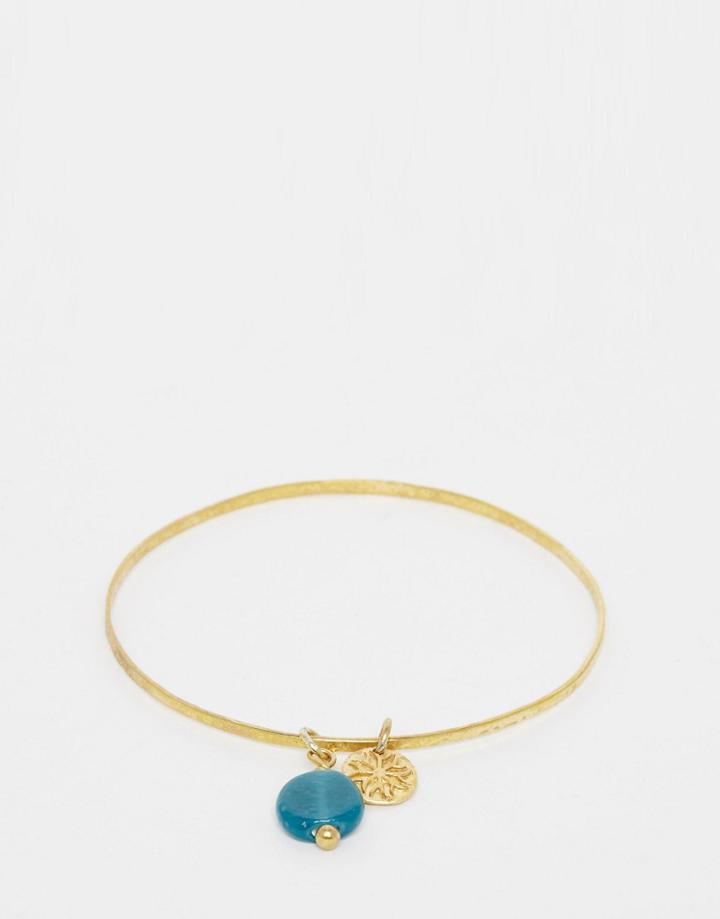 Mirabelle Brass Bangle With Glass Bead Charm - Gold