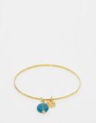 Mirabelle Brass Bangle With Glass Bead Charm - Gold