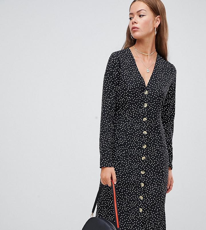 Boohoo Button Through Midi Dress In Polka Dot - Multi