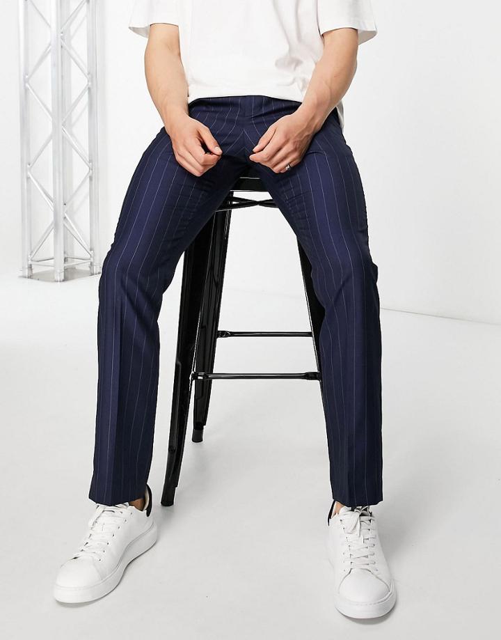 French Connection Slim Fit Striped Pants-navy