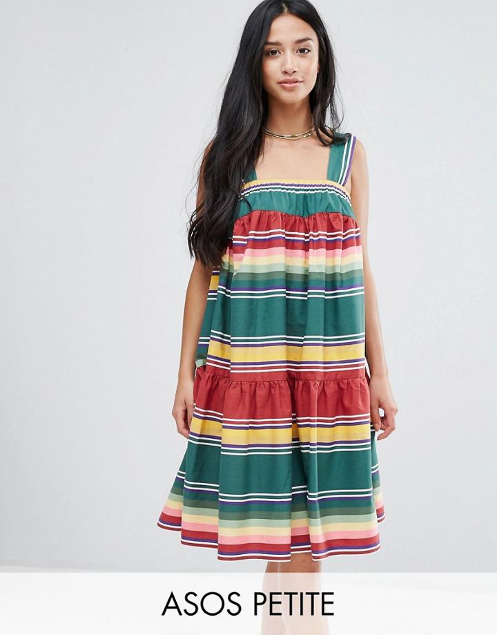 Asos Petite Smock Sundress In Summer Stripe - Multi
