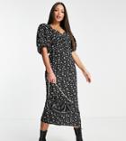 Asos Design Tall Puff Sleeve Wrap Front Midi Dress With Tie Back In Ditsy Print-multi