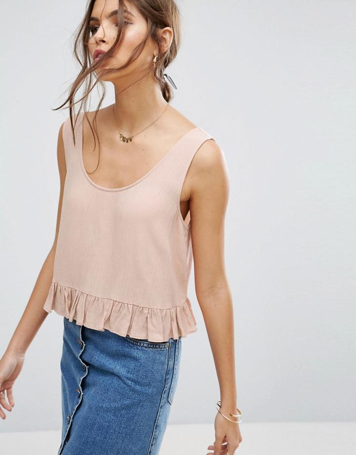 Asos Ruffle Tank In Crinkle - Pink