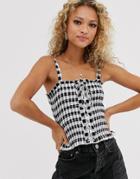New Look Lace Up Cami In Gingham - Black