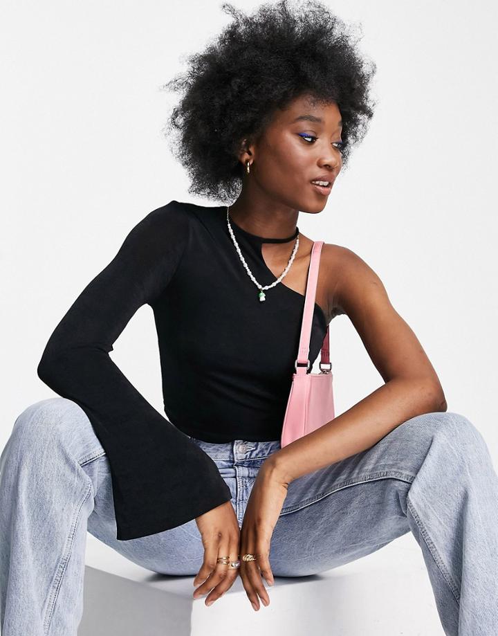 Stradivarius One Shoulder Slinky Top In Black