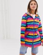Brave Soul Rain Mac Jacket In Bright Stripe-multi