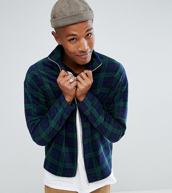 Reclaimed Vintage Inspired Zip Thru Jacket In Plaid Fleece - Black
