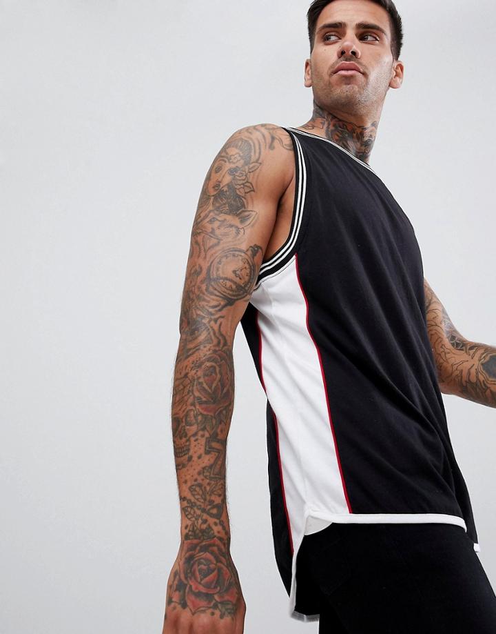 Boohooman Tank With Side Panel In Black - Black
