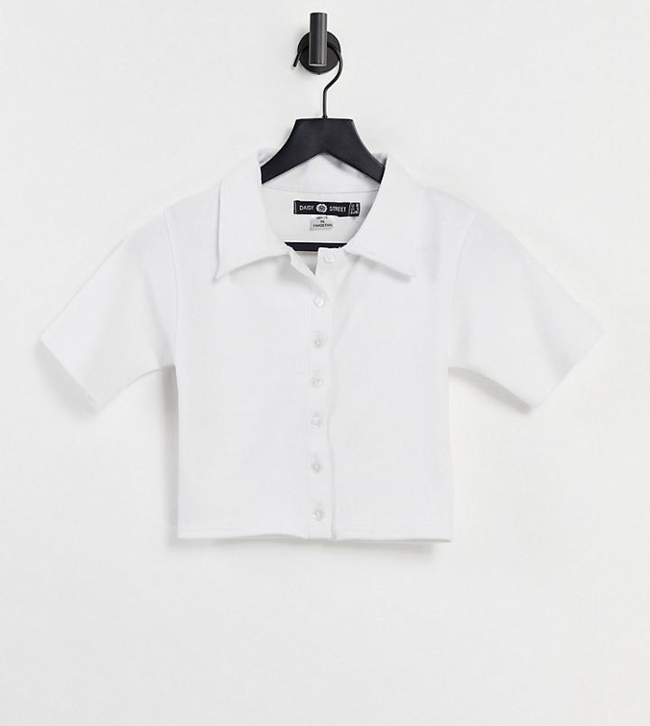Daisy Street Crop Top In Rib And Button Front-white
