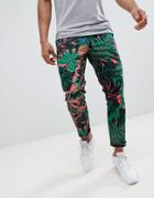 Asos Design Skinny Cropped Pants In Abstract Pineapple Palm Print - Green