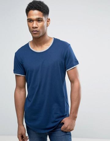 Esprit Longline T-shirt With Double Hem And Curve Bottom - Navy