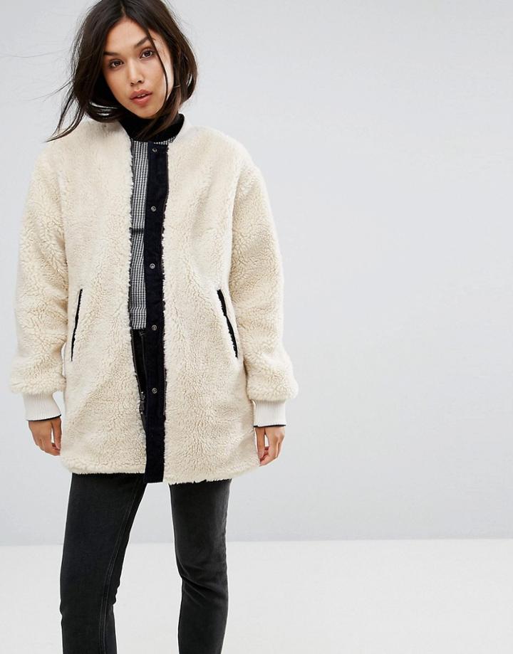 Parka London Ezra Long Shearling/ Corduroy Reversible Jacket - Cream