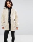 Parka London Ezra Long Shearling/ Corduroy Reversible Jacket - Cream
