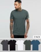 Asos Muscle T-shirt With Crew Neck 5 Pack Save 20% - Multi
