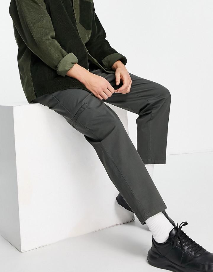 Bershka Tapered Chinos In Khaki-green