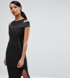 Vesper Cold Shoulder Pencil Dress With Lace Up Side