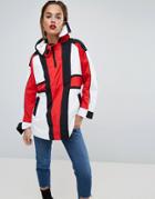 Asos Oversized Padded Anorak In Color Block With Straps - Multi