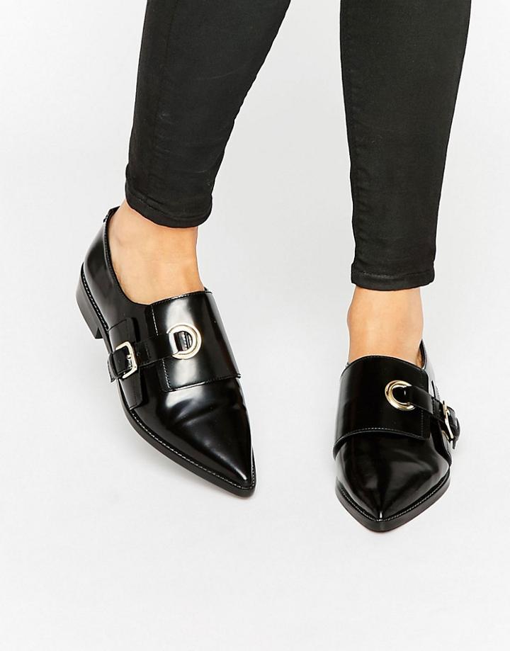 Asos Madame Leather Flat Shoes - Black