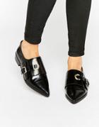 Asos Madame Leather Flat Shoes - Black