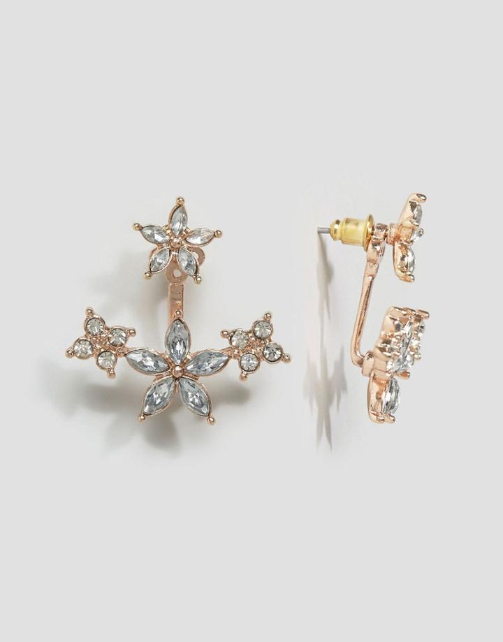 Asos Crystal Flower Swing Earrings - Copper