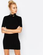 Unif High Neck Git Dress With Festival Rainbow Logo - Black