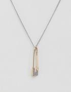 Steve Madden Silver And Gold Safety Pin Necklace - Multi