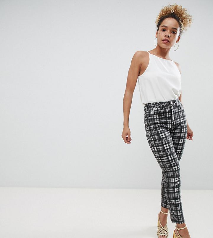 Asos Design Petite Farleigh High Waist Slim Mom Jeans In Mono Check - Multi