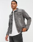 Brave Soul Slim Fit Denim Jacket In Gray