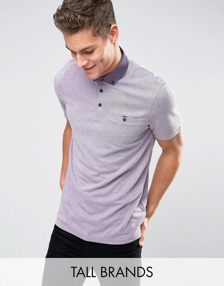 Ted Baker Tall Stripe Polo With Contrast Collar - Purple