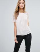 Vesper Lace Sleeve Top With Pleat Detail - Pink