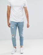 Abercrombie & Fitch Skinny Fit Destroyed Jeans In Light Wash - Blue