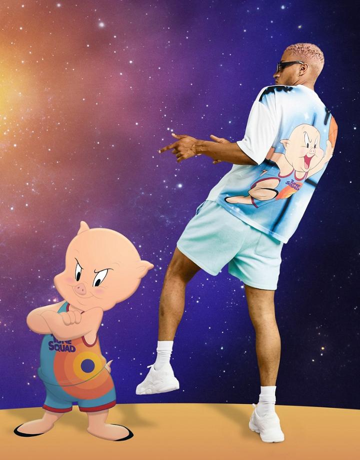 Asos Design Space Jam: A New Legacy Oversized T-shirt With Porky Pig Print In White