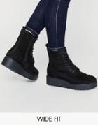New Look Wide Fit Lace Up Platform Boot - Black