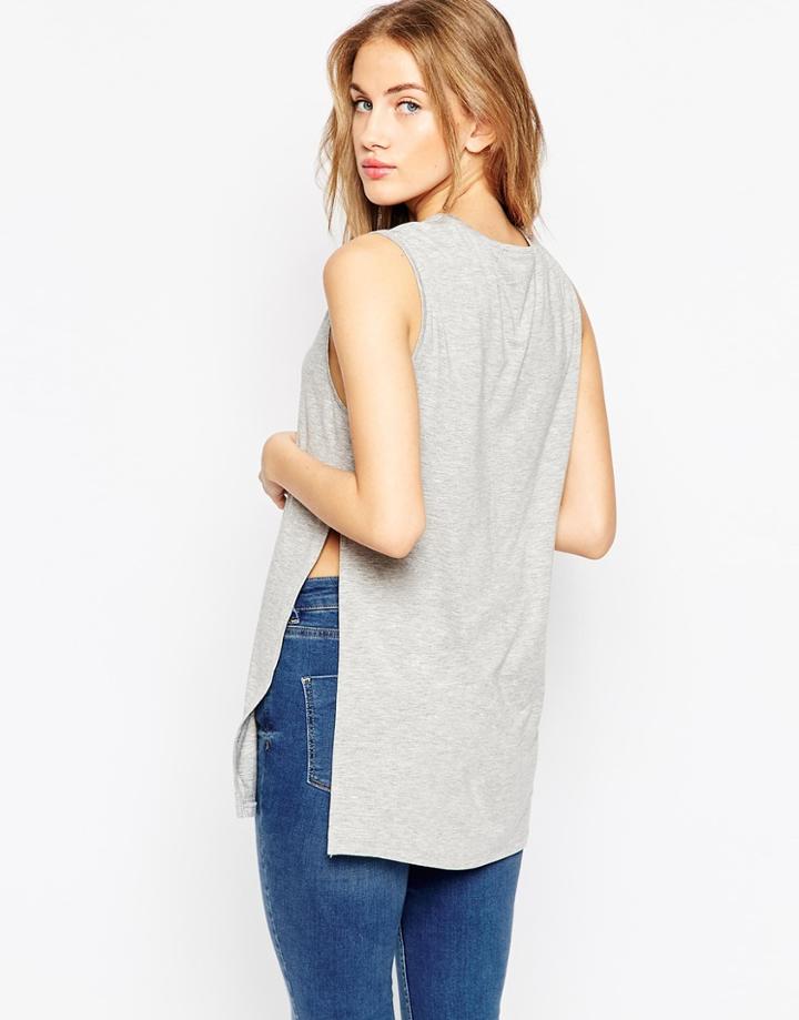 Asos The Sleeveless Longline Top With Side Split - Light Gray