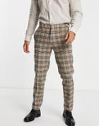 Asos Design Slim Suit Pants In Beige Check-neutral